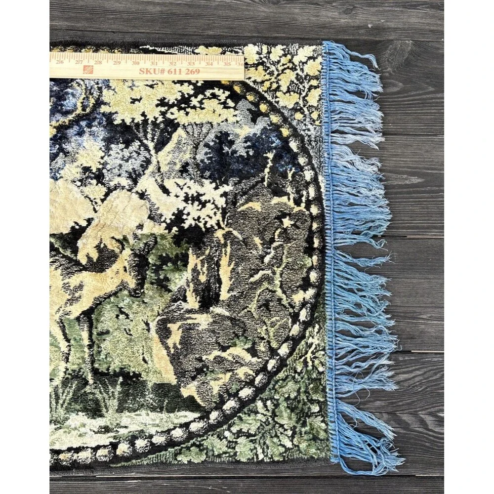 Vtg Deer Tapestry Velvet Wall Hanging Rug Carpet 42